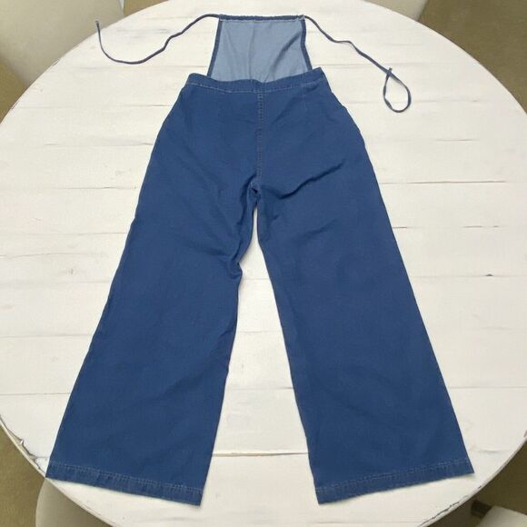 EZwear Size Large Solid Wide Leg Halter Top Denim Overalls Medium Wash - Picture 2 of 16